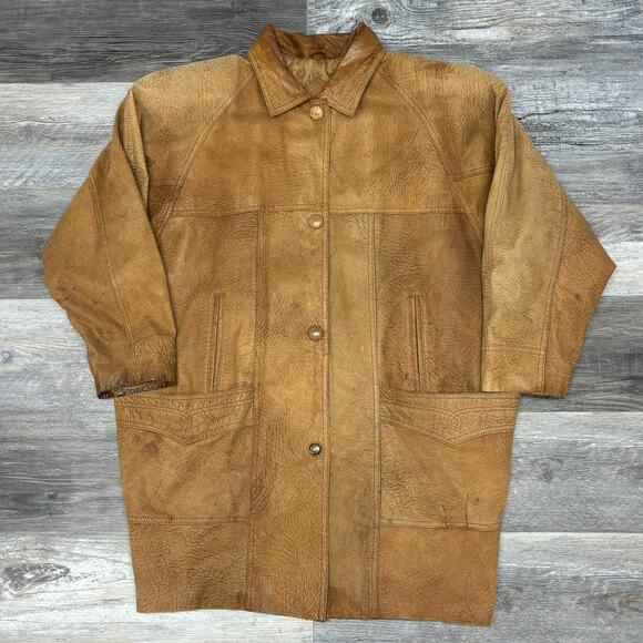 Vintage 80s 90s Winlit Brown‎ Womens L Suede Leather Trench Coat Jacket - Picture 1 of 12